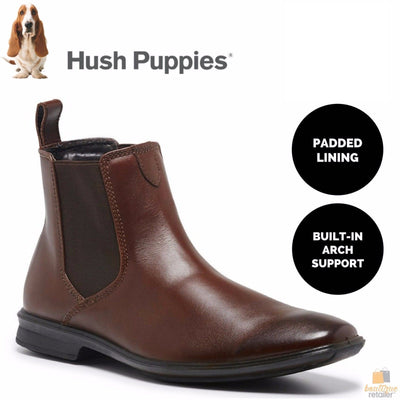 Men's HUSH PUPPIES CHELSEA Leather Boots Shoes Slip On Comfort Work - EW fit Payday Deals