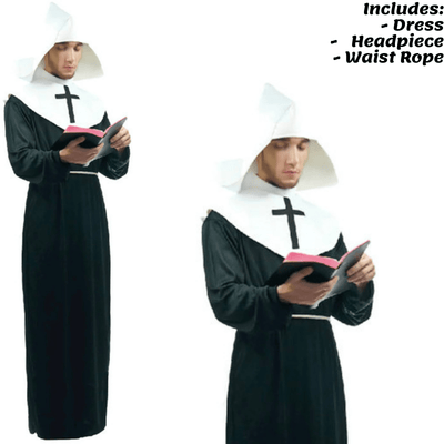 Men's Nun Costume Religious Catholic Priest Fancy Dress Party Outfit Church Payday Deals