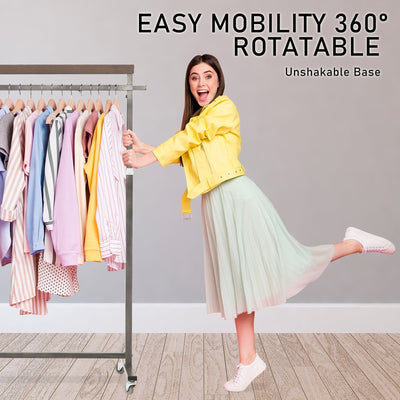 Meoktong Pearl Grey Clothes Rack Coat Stand Hanging Adjustable Rollable Steel Payday Deals