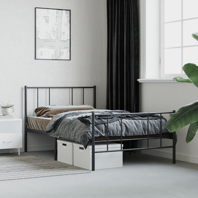 Metal Bed Frame with Headboard and Footboard Black 107x203 cm King Single Size Payday Deals