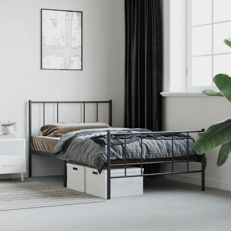 Metal Bed Frame with Headboard and Footboard Black 107x203 cm King Single Size Payday Deals