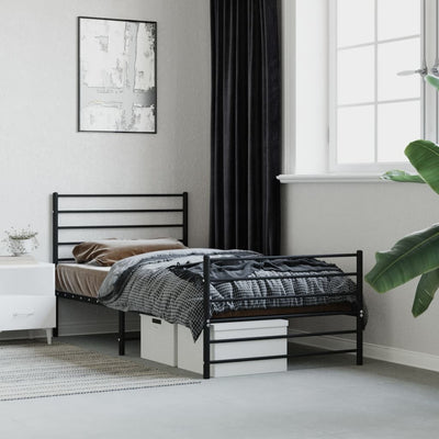 Metal Bed Frame with Headboard and Footboard Black 107x203 cm King Single Size Payday Deals