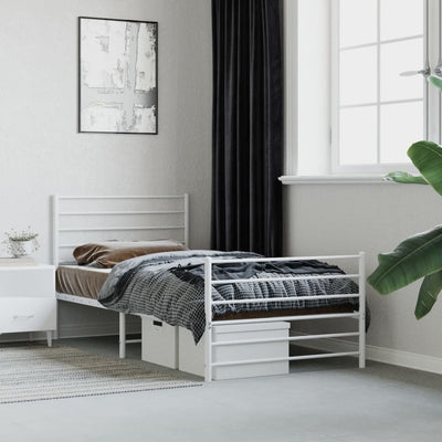 Metal Bed Frame with Headboard and Footboard White 107x203 cm King Single Size