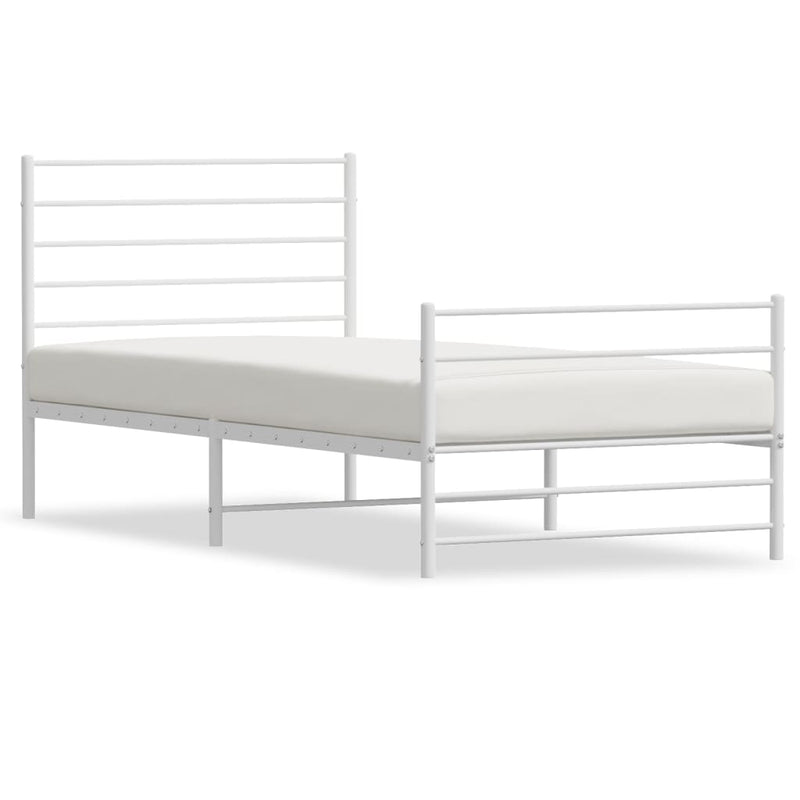 Metal Bed Frame with Headboard and Footboard White 107x203 cm King Single Size Payday Deals