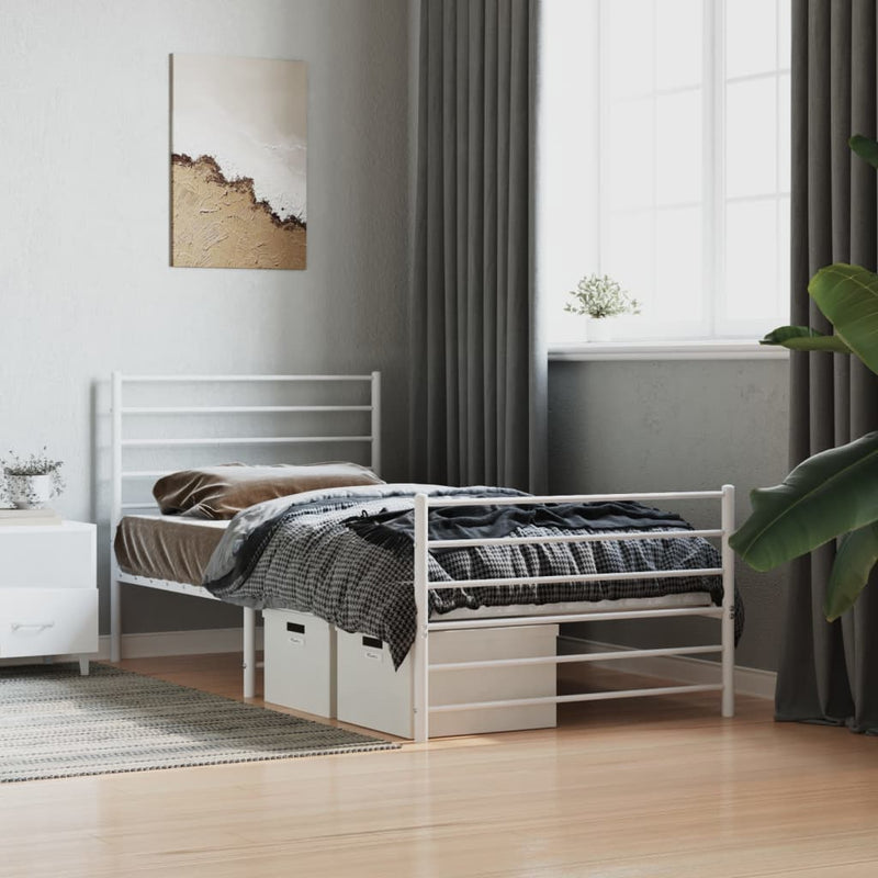 Metal Bed Frame with Headboard and Footboard White 107x203 cm King Single Size Payday Deals