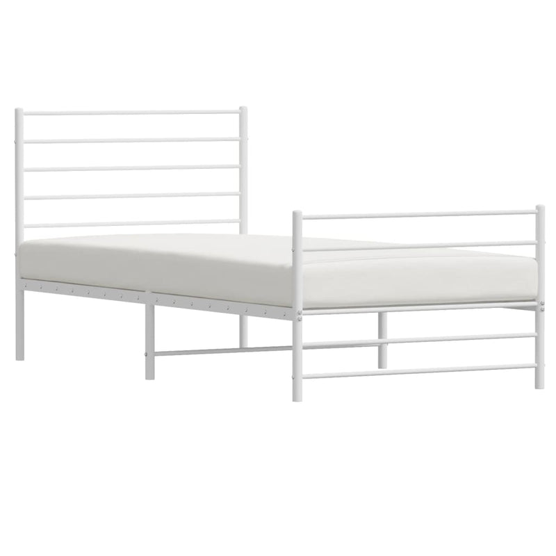 Metal Bed Frame with Headboard and Footboard White 107x203 cm King Single Size Payday Deals