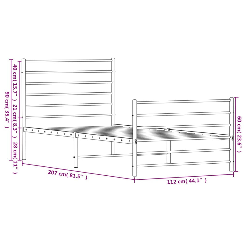 Metal Bed Frame with Headboard and Footboard White 107x203 cm King Single Size Payday Deals