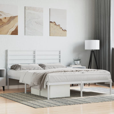 Metal Bed Frame with Headboard White 153x203 cm Queen