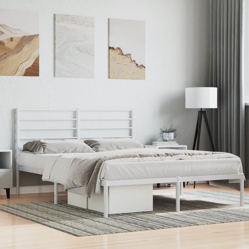 Metal Bed Frame with Headboard White 153x203 cm Queen Payday Deals