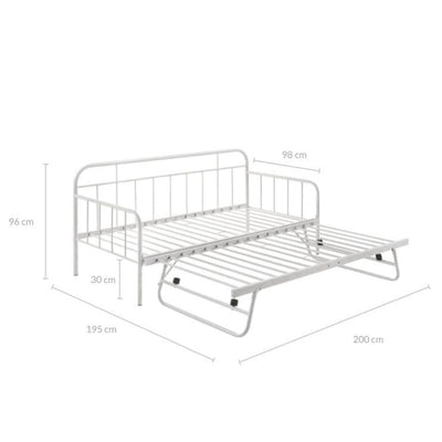 Metal Daybed Pop Up Trundle Sofa Bed Frame Single Size White Payday Deals