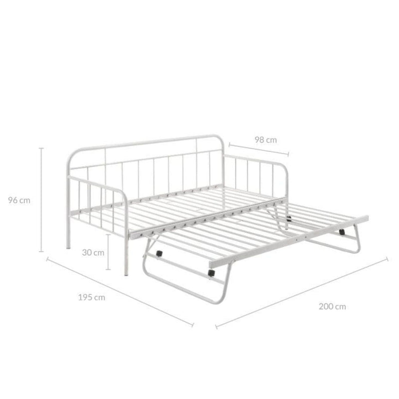 Metal Daybed Pop Up Trundle Sofa Bed Frame Single Size White Payday Deals