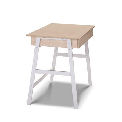 Artiss Metal Desk with Drawer - White with Oak Top Payday Deals