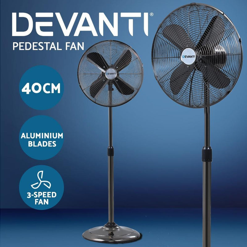 Devanti Metal Pedestal Fan Vintage Portable Fans Oscillating  Chrome 3 Speed Black Payday Deals