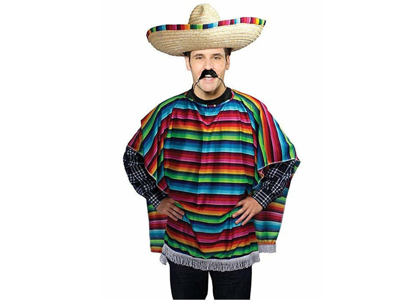 MEXICAN PONCHO Spanish Costume Wild West Cowboy Party Bandit Fancy Dress Fiesta Payday Deals