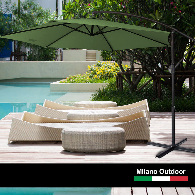 Milano 3M Outdoor Umbrella Cantilever With Protective Cover Patio Garden Shade Green 3 x 2.5m Payday Deals