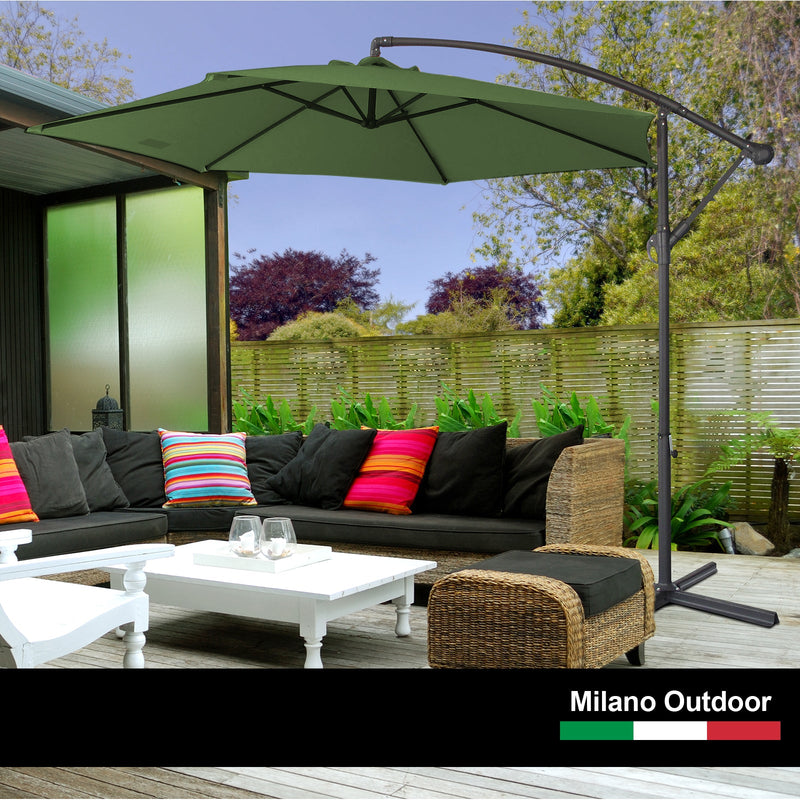 Milano 3M Outdoor Umbrella Cantilever With Protective Cover Patio Garden Shade Green 3 x 2.5m Payday Deals
