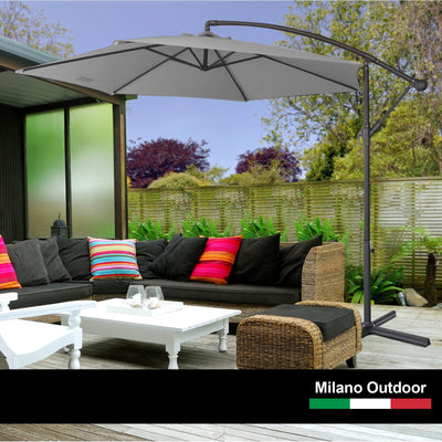Milano 3M Outdoor Umbrella Cantilever With Protective Cover Patio Garden Shade Grey 3 x 2.5m Payday Deals