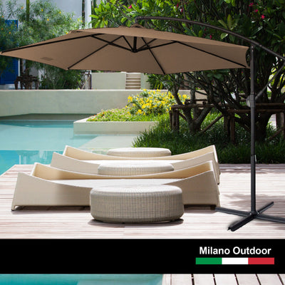 Milano 3M Outdoor Umbrella Cantilever With Protective Cover Patio Garden Shade Latte 3 x 2.5m Payday Deals