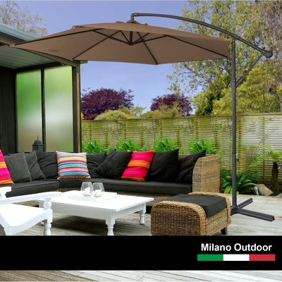 Milano 3M Outdoor Umbrella Cantilever With Protective Cover Patio Garden Shade Latte 3 x 2.5m Payday Deals