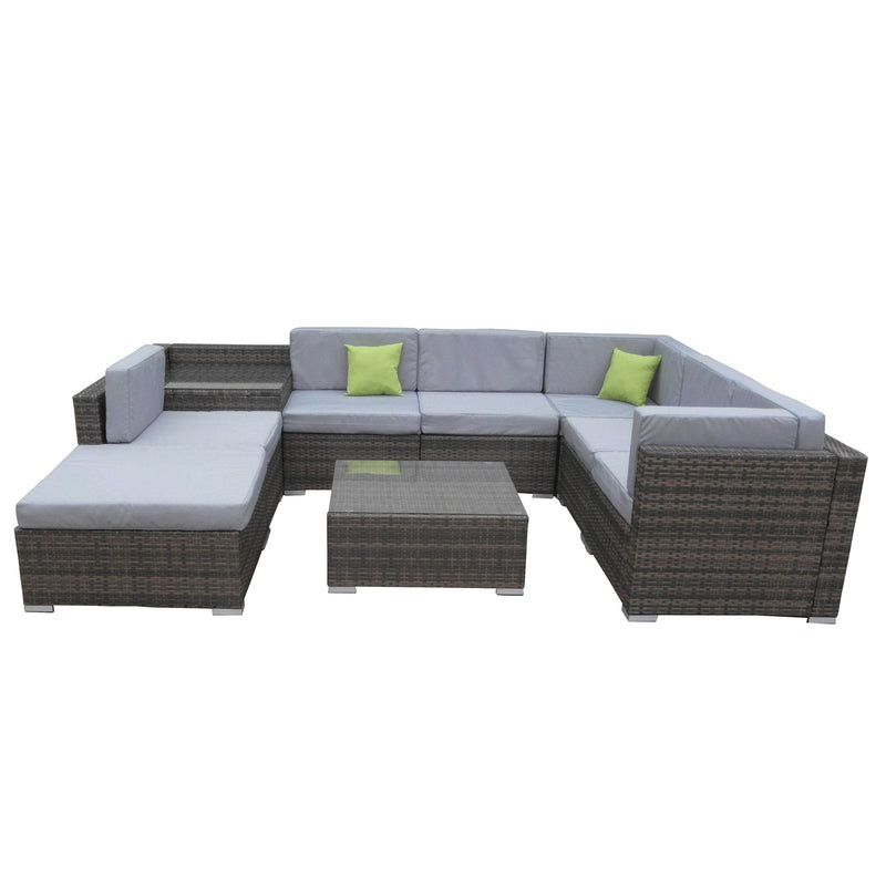Milano 9 Piece Wicker Rattan Sofa Set Oatmeal Grey Outdoor Lounge Furniture Payday Deals