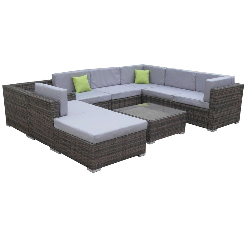 Milano 9 Piece Wicker Rattan Sofa Set Oatmeal Grey Outdoor Lounge Furniture Payday Deals