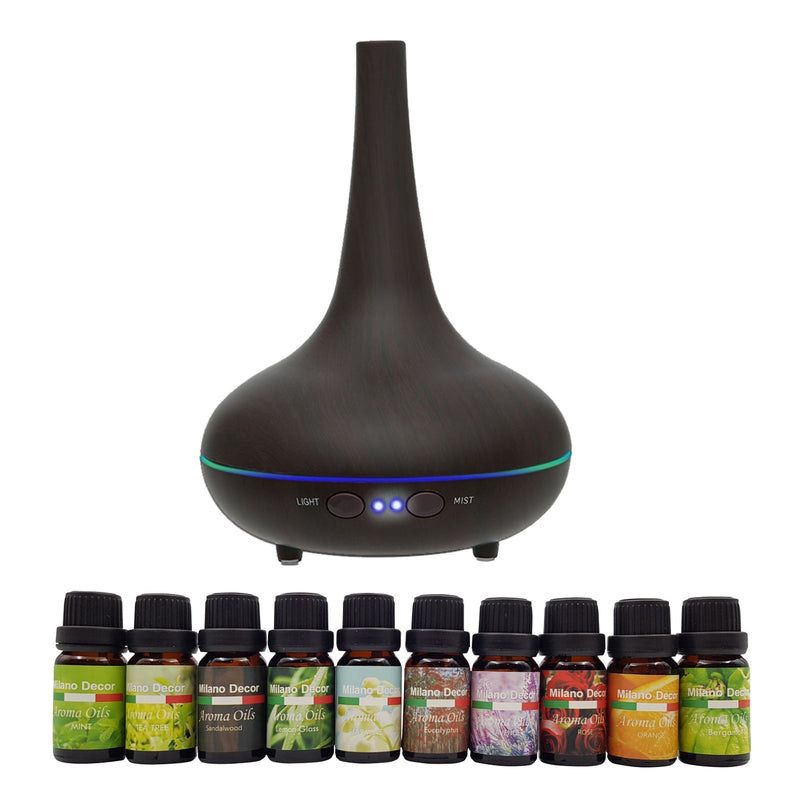 Milano Aroma Diffuser Set With 10 Pack Diffuser Oils Humidifier Aromatherapy  Dark Wood Payday Deals
