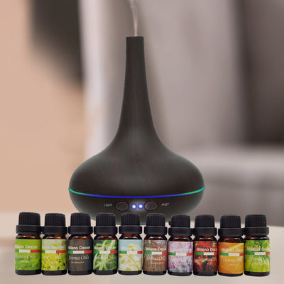 Milano Aroma Diffuser Set With 10 Pack Diffuser Oils Humidifier Aromatherapy  Dark Wood Payday Deals
