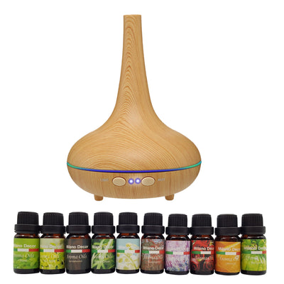 Milano Aroma Diffuser Set With 10 Pack Diffuser Oils Humidifier Aromatherapy - Light Wood