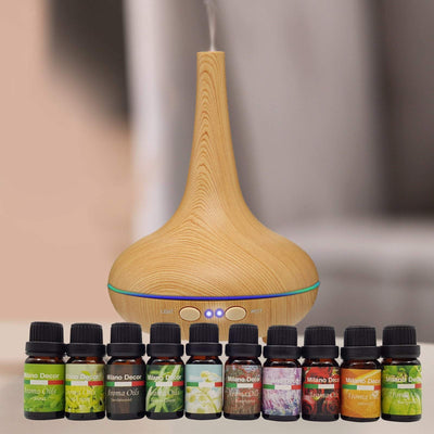 Milano Aroma Diffuser Set With 10 Pack Diffuser Oils Humidifier Aromatherapy  Light Wood Payday Deals