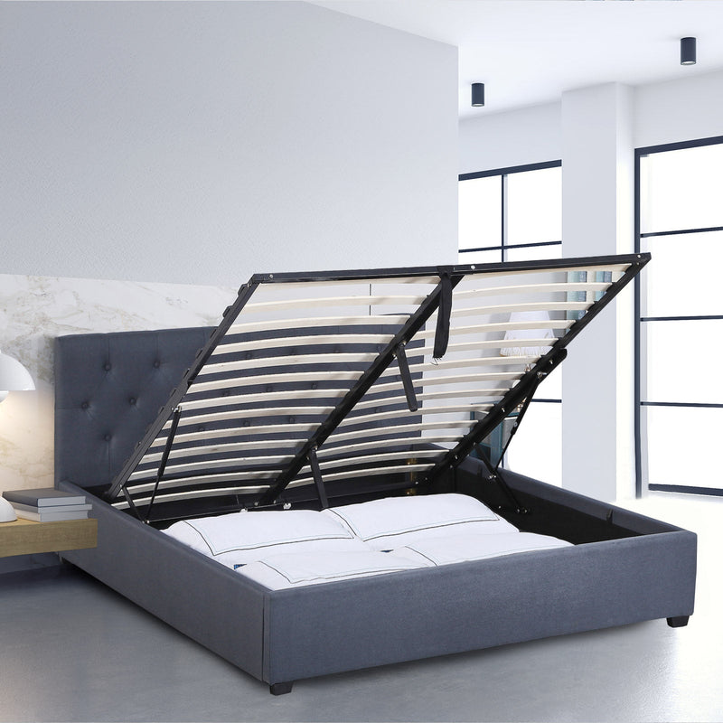 Milano Capri Luxury Gas Lift Bed Frame Base And Headboard With Storage All Sizes Charcoal King Payday Deals