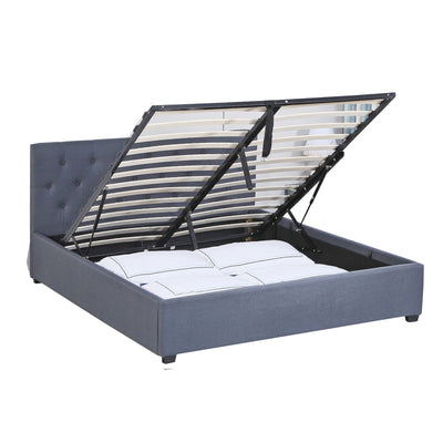 Milano Capri Luxury Gas Lift Bed Frame Base And Headboard With Storage - Double - Grey