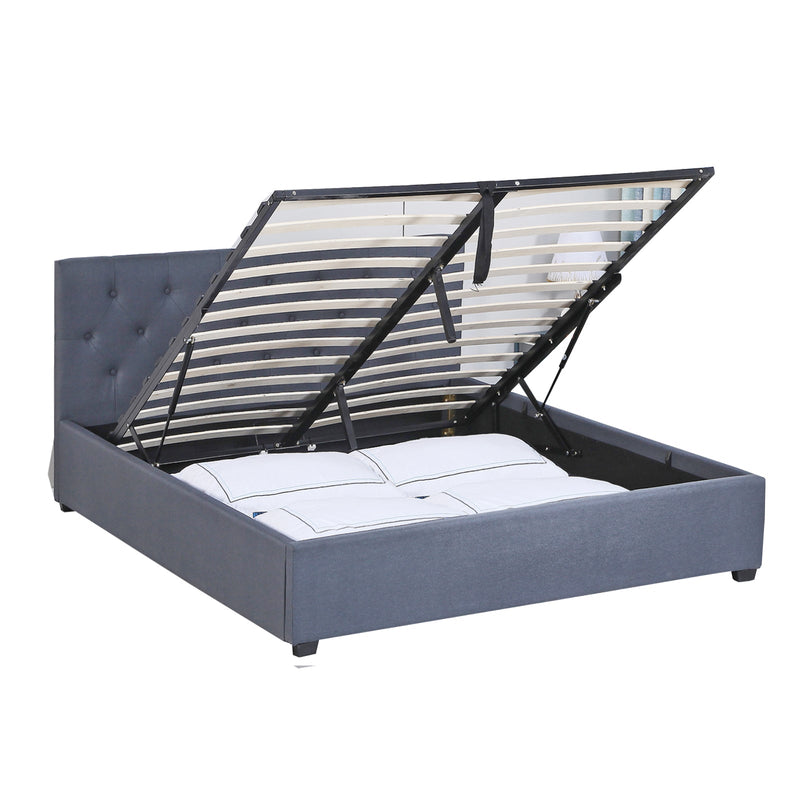 Milano Capri Luxury Gas Lift Bed Frame Base And Headboard With Storage Grey King Payday Deals