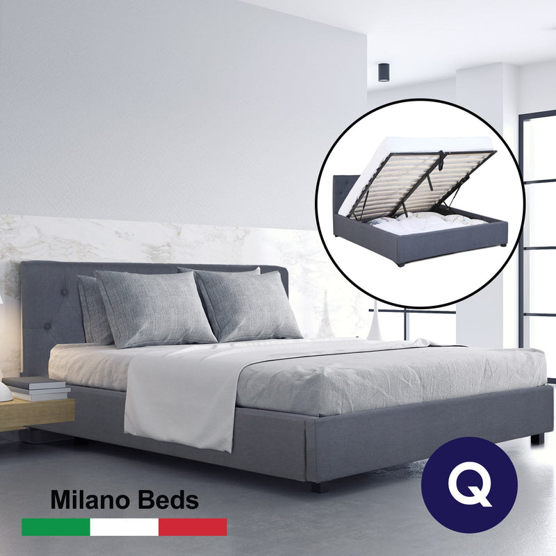 Milano Capri Luxury Gas Lift Bed With Headboard (Model 3) - Grey No.28 - Queen Payday Deals