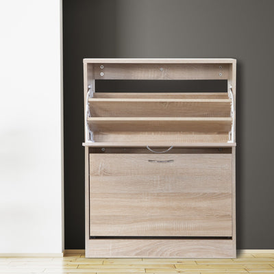 Milano Decor 24 Pair Wooden Shoe Cabinet Drawer Storage - Oak Payday Deals