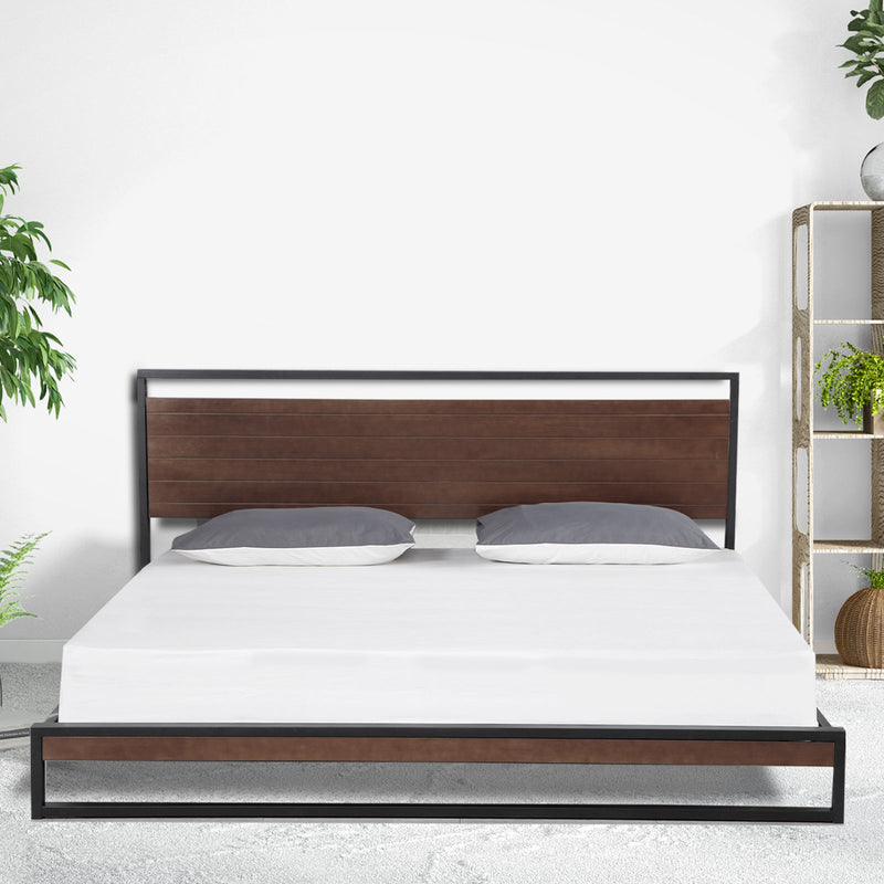 Milano Decor Azure Bed Frame With Headboard Black Wood Steel Platform Double Payday Deals
