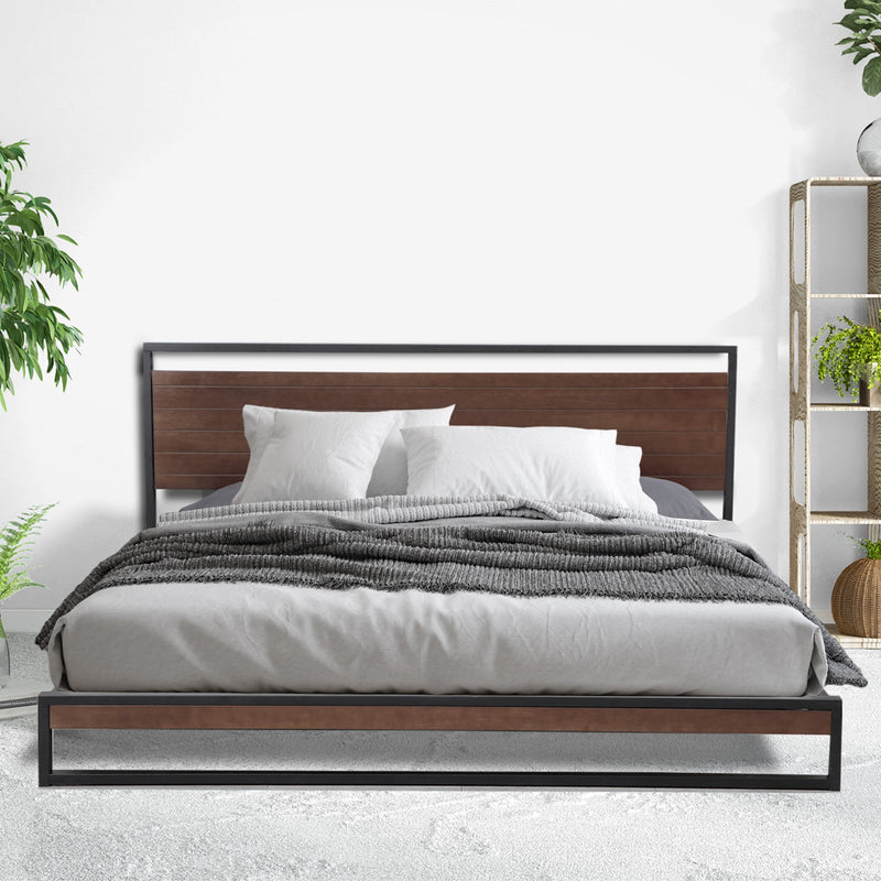 Milano Decor Azure Bed Frame With Headboard Black Wood Steel Platform Queen Payday Deals