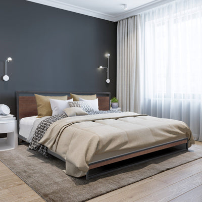 Milano Decor Azure Bed Frame With Headboard Black Wood Steel Platform Single Payday Deals