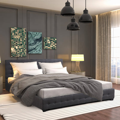 Milano Decor Eden Gas Lift Bed With Headboard Platform Storage Dark Grey Fabric - Double - Dark Grey Payday Deals