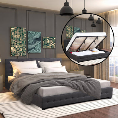 Milano Decor Eden Gas Lift Bed With Headboard Platform Storage Dark Grey Fabric - Queen - Dark Grey Payday Deals