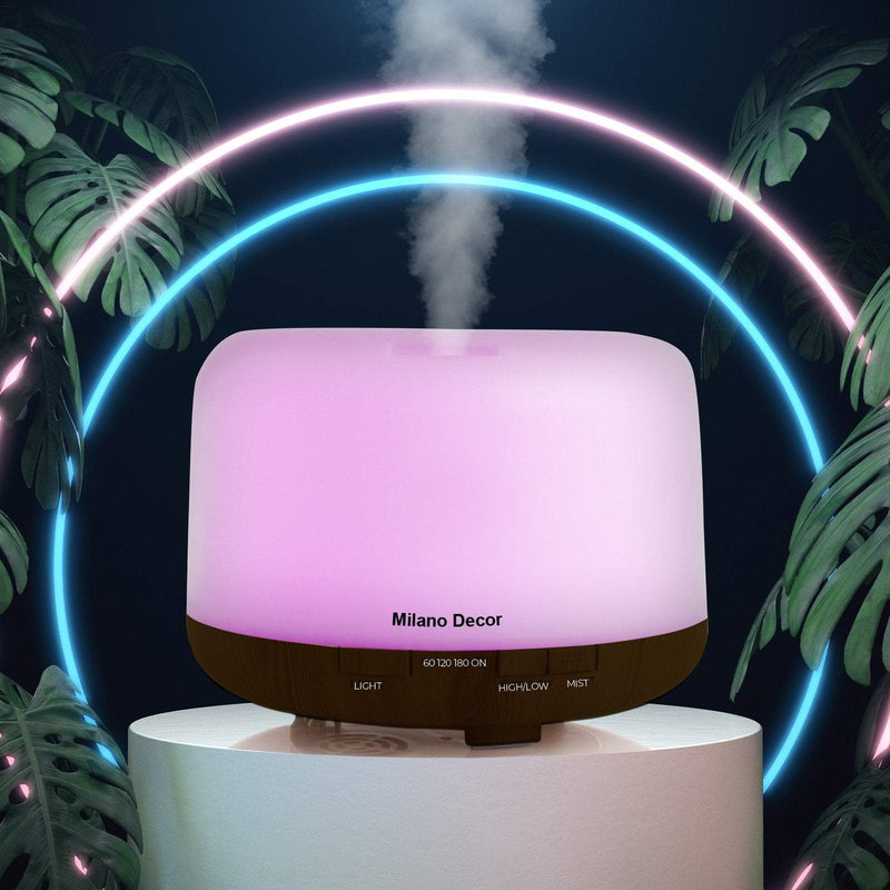 Milano Decor Mood Light Diffuser 500ml Ultrasonic Humidifier With 3 Pack Oils 500ml Dark Wood Payday Deals