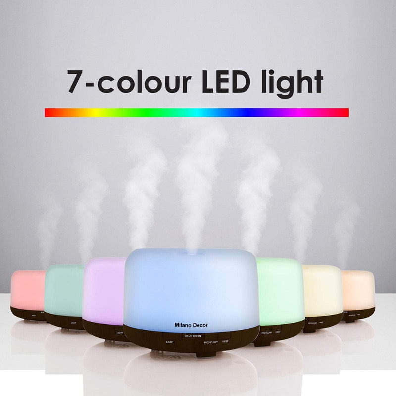 Milano Decor Mood Light Diffuser 500ml Ultrasonic Humidifier With 3 Pack Oils 500ml Dark Wood Payday Deals
