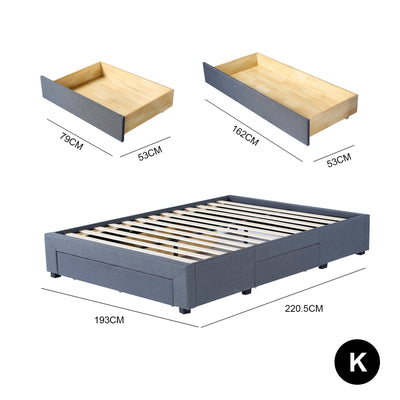 Milano Decor Palermo Bed Base with Drawers Upholstered Fabric Wood Charcoal - King - Charcoal Payday Deals