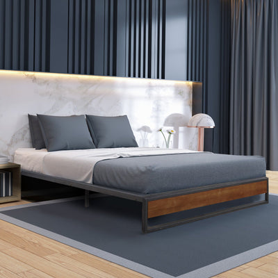 Milano Decor Sorrento Metal Wood Bed Frame Mattress Base Platform Modern Black Single Payday Deals