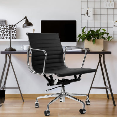 Milano Home Office Computer Chair PU Leather Adjustable Seat Mid Back Black Payday Deals