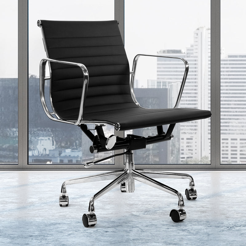 Milano Home Office Computer Chair PU Leather Adjustable Seat Mid Back Black Payday Deals