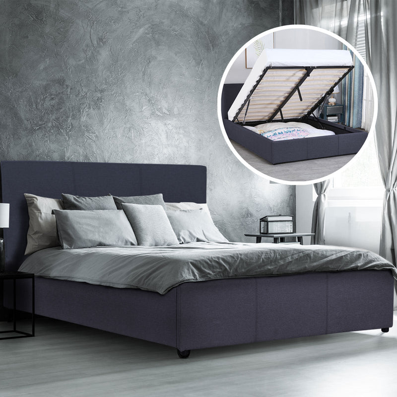 Milano Luxury Gas Lift Bed Frame Base And Headboard With Storage All Sizes Charcoal King Single Payday Deals