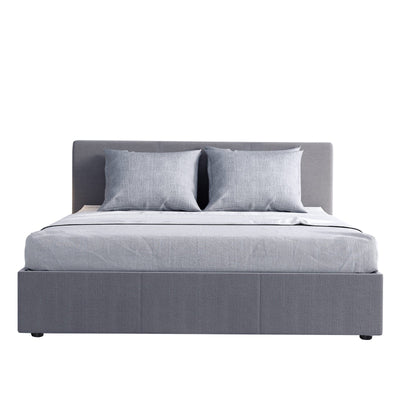 Milano Luxury Gas Lift Bed Frame Base And Headboard With Storage - Double - Grey