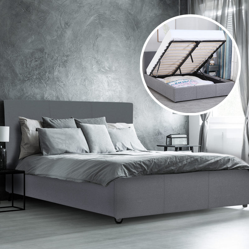 Milano Luxury Gas Lift Bed Frame Base And Headboard With Storage All Sizes Grey Double Payday Deals