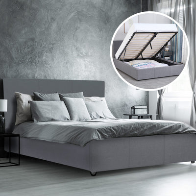 Milano Luxury Gas Lift Bed Frame Base And Headboard With Storage All Sizes Grey King Payday Deals