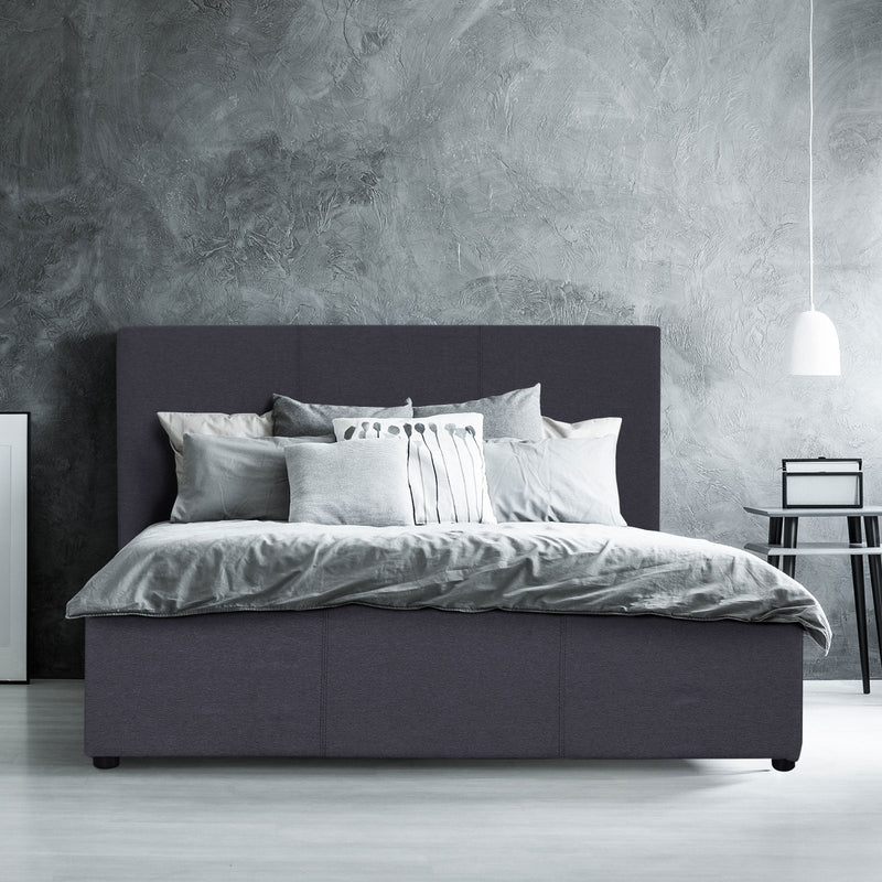 Milano Luxury Gas Lift Bed Frame Base And Headboard With Storage - Double - Charcoal Payday Deals